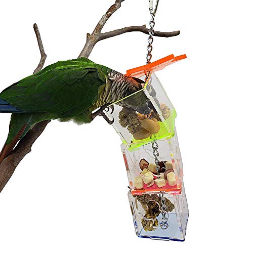 GFRGFH Multilayer Bird Parrot Forage Box Hanging Treat Foraging Toy Transparent Acrylic Food Holder Easy to Use