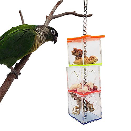 GFRGFH Multilayer Bird Parrot Forage Box Hanging Treat Foraging Toy Transparent Acrylic Food Holder Easy to Use