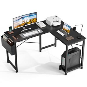 l shaped desk 50 inch computer corner desk home office writing desk table workstation gaming study desks with side storage bag, black