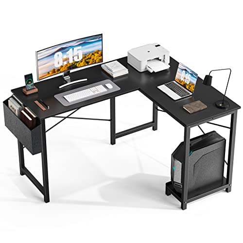 L Shaped Desk 50 Inch Computer Corner Desk Home Office Writing Desk Table Workstation Gaming Study Desks with Side Storage Bag, Black