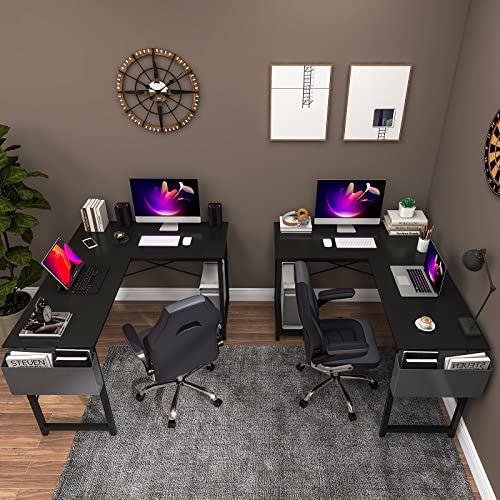 L Shaped Desk 50 Inch Computer Corner Desk Home Office Writing Desk Table Workstation Gaming Study Desks with Side Storage Bag, Black