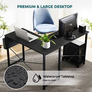 L Shaped Desk 50 Inch Computer Corner Desk Home Office Writing Desk Table Workstation Gaming Study Desks with Side Storage Bag, Black