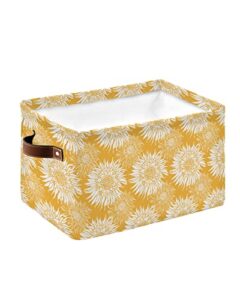 floral storage bins for organizing, decorative large closet organizers with handles cubes - 1 pack fabric baskets for shelves, closets, laundry, nursery, sunflower flower orange