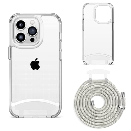 Lawonda Crossbody for iPhone 14 Pro Max Case, Adjustable Lanyard Detachable Transparent Shockproof Protective Bumpers Phone Case Clear