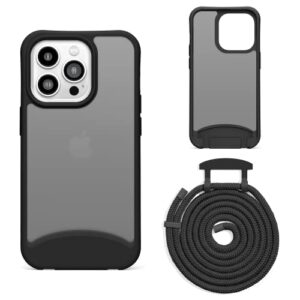 lawonda crossbody for iphone 13 pro max case, adjustable lanyard detachable transparent shockproof protective bumpers phone case black