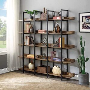 Lifeand 5-Tier Bookshelf Home Office Open Bookcase,Vintage Industrial Style Shelf with Metal Frame, MDF Board,Brown