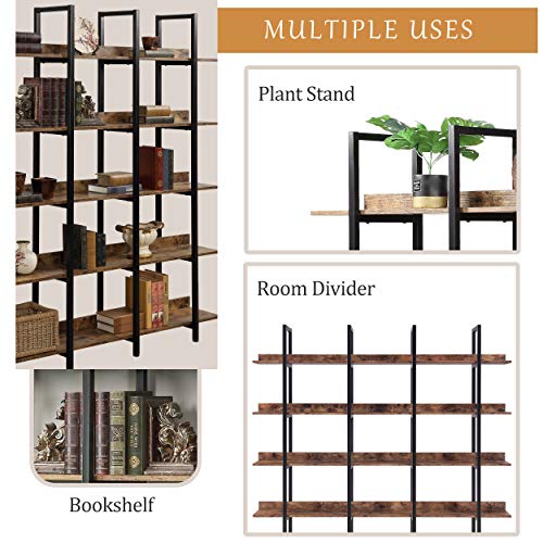 Lifeand 5-Tier Bookshelf Home Office Open Bookcase,Vintage Industrial Style Shelf with Metal Frame, MDF Board,Brown