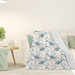 gyapuk heron bird, thickened fleece throw blankets,pattern with heron bird,super soft flannel cozy blankets for adults,washable lightweight fuzzy for sofa bed office,gray blue,30x40in