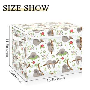 innewgogo Cute Sloths Storage Bins with Lids for Organizing Foldable Storage Box With Lid with Handles Oxford Cloth Storage Cube Box for Toys