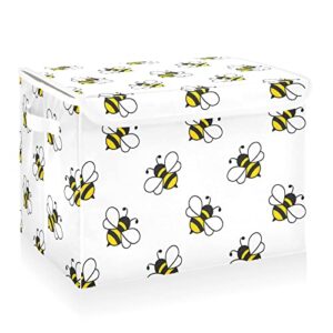 cataku bees black yellow storage bins with lids and handles, fabric large storage container cube basket with lid decorative storage boxes for organizing clothes