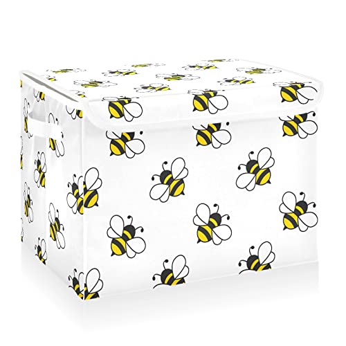 CaTaKu Bees Black Yellow Storage Bins with Lids and Handles, Fabric Large Storage Container Cube Basket with Lid Decorative Storage Boxes for Organizing Clothes