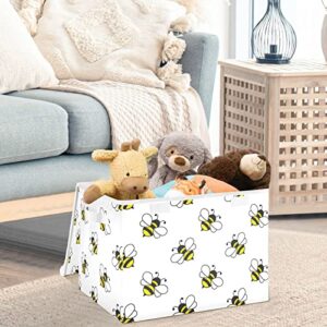 CaTaKu Bees Black Yellow Storage Bins with Lids and Handles, Fabric Large Storage Container Cube Basket with Lid Decorative Storage Boxes for Organizing Clothes