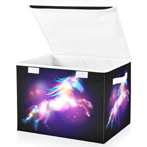 innewgogo Star Unicorn Storage Bins with Lids for Organizing Organizer Containers with Handles Oxford Cloth Storage Cube Box for Car