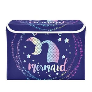 innewgogo Mermaid Storage Bins with Lids for Organizing Organizer Basket with Lid with Handles Oxford Cloth Storage Cube Box for Cat Toys