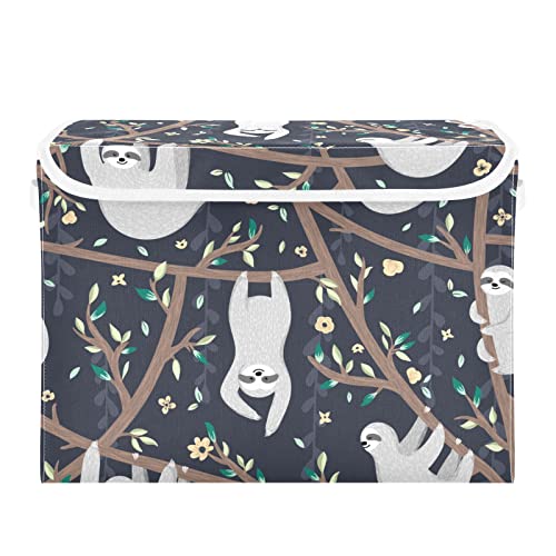 innewgogo Sloths Storage Bins with Lids for Organizing Foldable Storage Box With Lid with Handles Oxford Cloth Storage Cube Box for Pets Toys