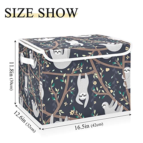 innewgogo Sloths Storage Bins with Lids for Organizing Foldable Storage Box With Lid with Handles Oxford Cloth Storage Cube Box for Pets Toys