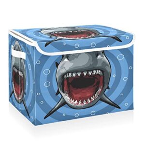 cataku sea white shark storage bins with lids and handles, fabric large storage container cube basket with lid decorative storage boxes for organizing clothes