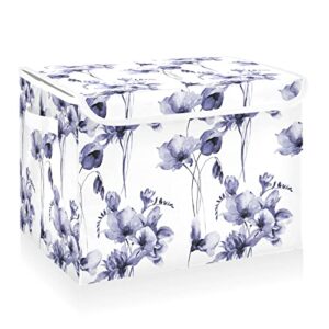 cataku purple poppy storage bins with lids and handles, fabric large storage container cube basket with lid decorative storage boxes for organizing clothes