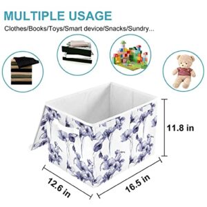 CaTaKu Purple Poppy Storage Bins with Lids and Handles, Fabric Large Storage Container Cube Basket with Lid Decorative Storage Boxes for Organizing Clothes