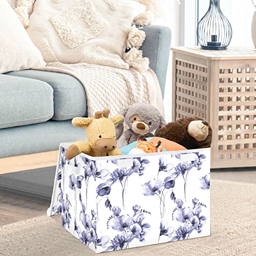 CaTaKu Purple Poppy Storage Bins with Lids and Handles, Fabric Large Storage Container Cube Basket with Lid Decorative Storage Boxes for Organizing Clothes