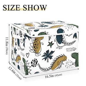 innewgogo Dinosaurs White Storage Bins with Lids for Organizing Foldable Storage Box With Lid with Handles Oxford Cloth Storage Cube Box for Study Room