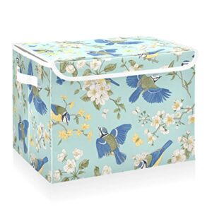 cataku tits birds flowers storage bins with lids and handles, fabric large storage container cube basket with lid decorative storage boxes for organizing clothes