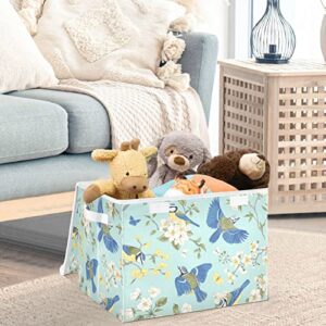 CaTaKu Tits Birds Flowers Storage Bins with Lids and Handles, Fabric Large Storage Container Cube Basket with Lid Decorative Storage Boxes for Organizing Clothes