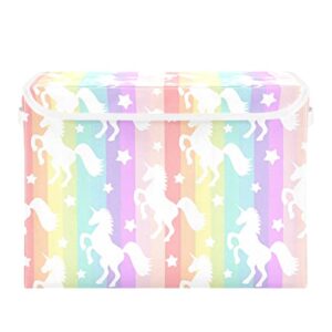 innewgogo cute unicorns rainbow storage bins with lids for organizing collapsible storage cube bin with handles oxford cloth storage cube box for books
