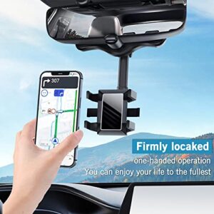Rearview Mirror Phone Holder for Car-360° Rotatable and Retractable Car Phone Holder with Adjustable Length Upgraded Multifunctional Rearview Mirror Phone Holder for All Mobile Phones and All Car