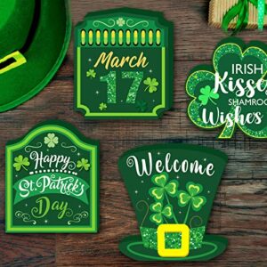 4 Pieces Table Sign Happy St Patricks Day Tabletop Decoration Lucky Shamrocks Wooden Wood Decor Irish Tiered Tray Décor for St. Patrick's Day Party Table Ornaments