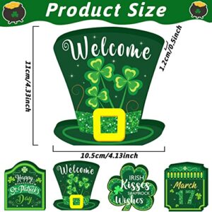 4 Pieces Table Sign Happy St Patricks Day Tabletop Decoration Lucky Shamrocks Wooden Wood Decor Irish Tiered Tray Décor for St. Patrick's Day Party Table Ornaments