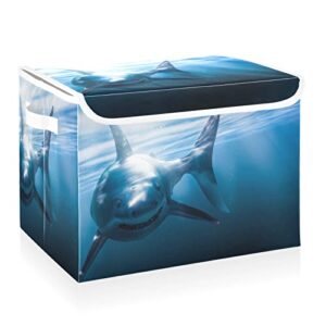 CaTaKu Water Shark Storage Bins with Lids and Handles, Fabric Large Storage Container Cube Basket with Lid Decorative Storage Boxes for Organizing Clothes