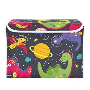 innewgogo dinosaur space storage bins with lids for organizing collapsible storage cube bin with handles oxford cloth storage cube box for bed room