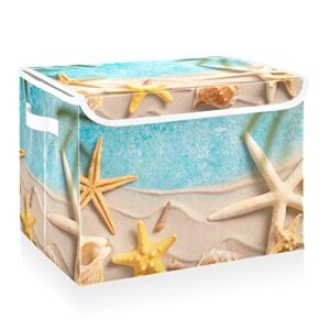 cataku palm starfish beach storage bins with lids and handles, fabric large storage container cube basket with lid decorative storage boxes for organizing clothes