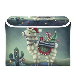 innewgogo cute llama in santa hat storage bins with lids for organizing large collapsible storage bins with handles oxford cloth storage cube box for toys