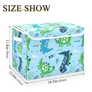 innewgogo Cute Dinosaur Storage Bins with Lids for Organizing Storage Bin with Handles Oxford Cloth Storage Cube Box for Toys