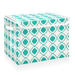 cataku vintage green lattice storage bins with lids and handles, fabric large storage container cube basket with lid decorative storage boxes for organizing clothes