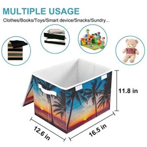 CaTaKu Sea Sunset Tropical Storage Bins with Lids and Handles, Fabric Large Storage Container Cube Basket with Lid Decorative Storage Boxes for Organizing Clothes