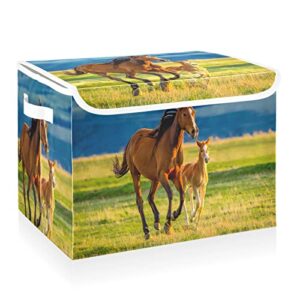 cataku brown horse prairie storage bins with lids and handles, fabric large storage container cube basket with lid decorative storage boxes for organizing clothes