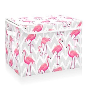 cataku flamingos grey geometric storage bins with lids and handles, fabric large storage container cube basket with lid decorative storage boxes for organizing clothes