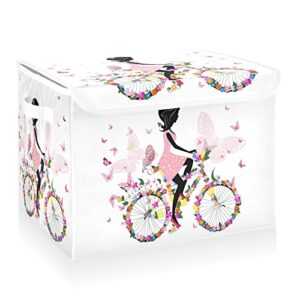 cataku romantic butterflies storage bins with lids and handles, fabric large storage container cube basket with lid decorative storage boxes for organizing clothes