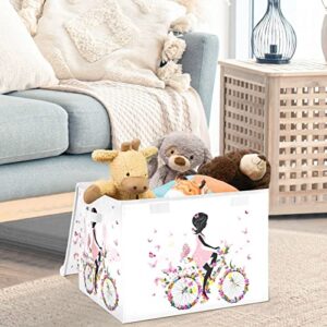 CaTaKu Romantic Butterflies Storage Bins with Lids and Handles, Fabric Large Storage Container Cube Basket with Lid Decorative Storage Boxes for Organizing Clothes