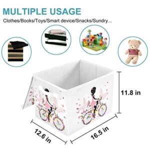 CaTaKu Romantic Butterflies Storage Bins with Lids and Handles, Fabric Large Storage Container Cube Basket with Lid Decorative Storage Boxes for Organizing Clothes