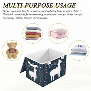 Christmas Llama Storage Bins with Lids for Organizing Lidded Home Storage Bins with Handles Oxford Cloth Storage Cube Box for Living Room