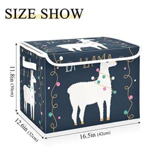 Christmas Llama Storage Bins with Lids for Organizing Lidded Home Storage Bins with Handles Oxford Cloth Storage Cube Box for Living Room