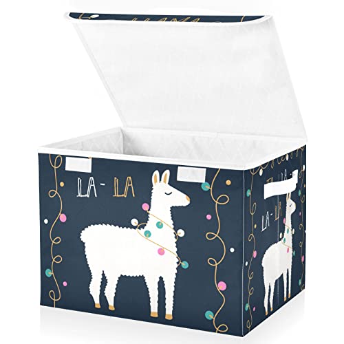 Christmas Llama Storage Bins with Lids for Organizing Lidded Home Storage Bins with Handles Oxford Cloth Storage Cube Box for Living Room