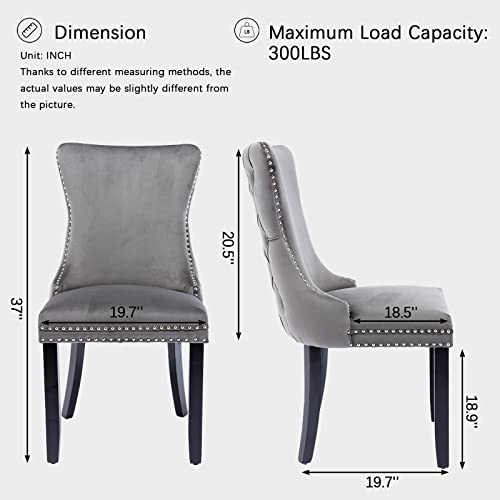 DKLGG Velvet Dining Chairs Set of 2, Upholstered Dining Room Chairs Cozy Wing-Back Dinner Chairs with Backstitching Nailhead Trim & Solid Wood Legs for Kitchen & Dining Room Chairs Living Room, Grey