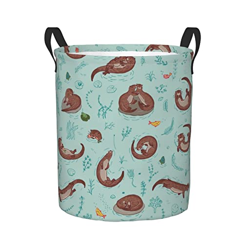 FeHuew Cute Otter in River Pattern Collapsible Laundry Basket with Handle Waterproof Hamper Storage Organizer Large Bins for Dirty Clothes,toys