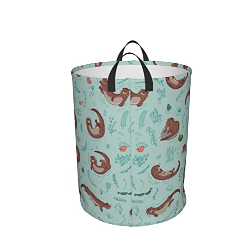 FeHuew Cute Otter in River Pattern Collapsible Laundry Basket with Handle Waterproof Hamper Storage Organizer Large Bins for Dirty Clothes,toys