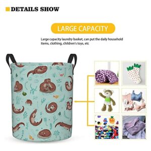 FeHuew Cute Otter in River Pattern Collapsible Laundry Basket with Handle Waterproof Hamper Storage Organizer Large Bins for Dirty Clothes,toys